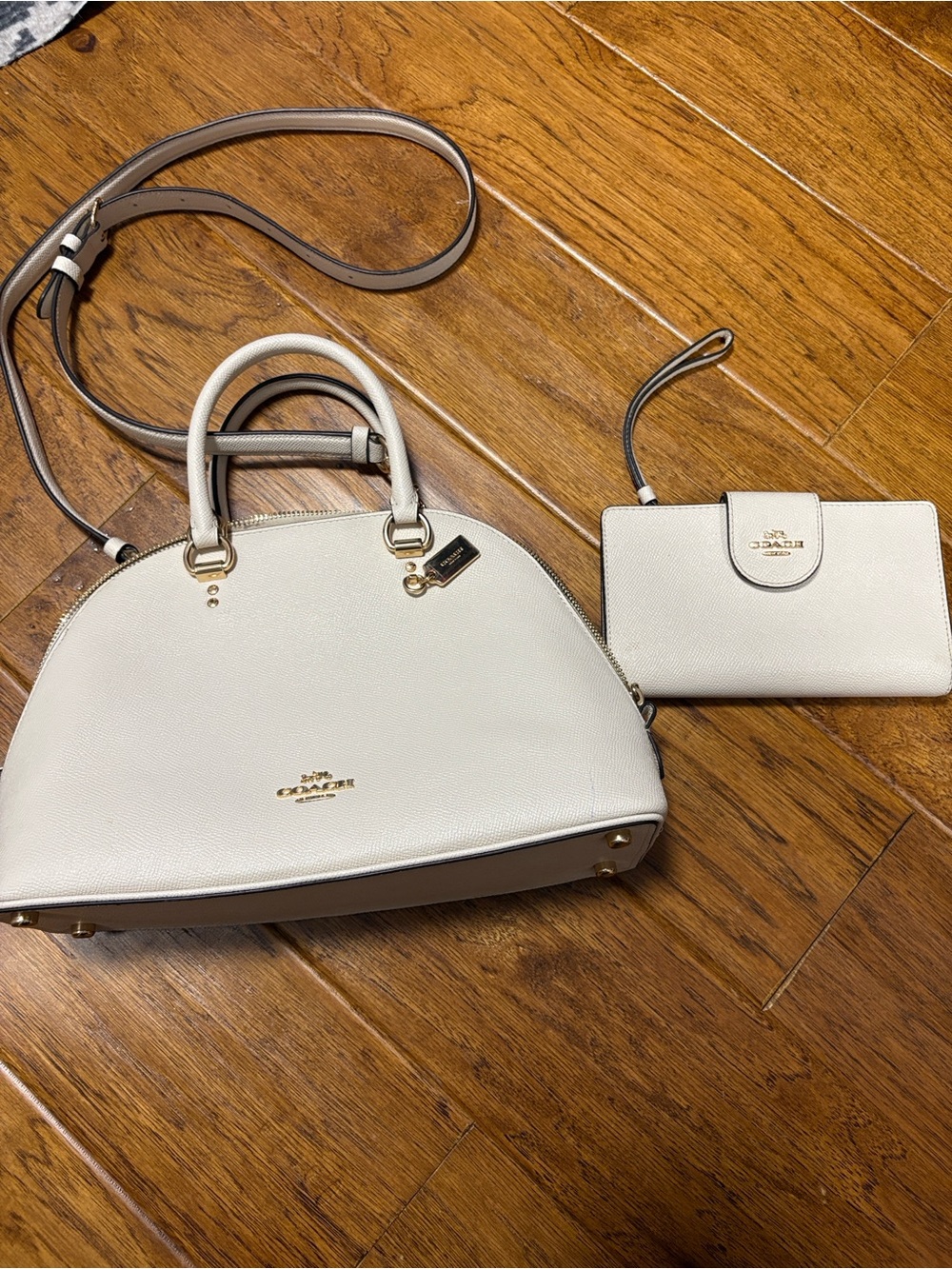 Coach Katy Satchel and Coach Tech Wallet / phone case in Chalk